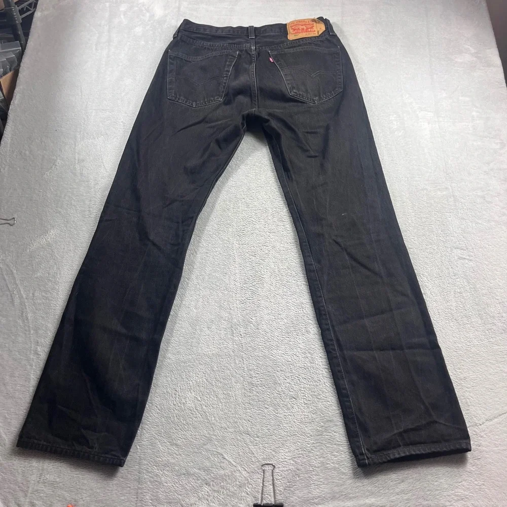 Levis 501 Original Fit Black Jeans Mens W33 L34 Button Fly Straight Leg Denim